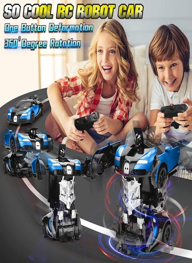 Cable World 3 in 1 RC Car, Robot Car and Smoke Car for Kids, Remote Control Vehicle with One Button Change, 360° Rotating Drifting 1:14 Scale (Blue) - Image 3